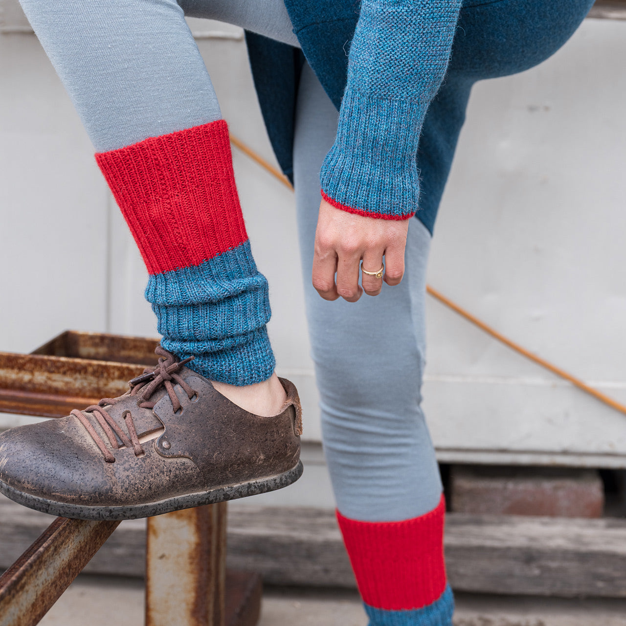 Colourblock Legwarmers - 100% Baby Alpaca (Child-Adult)