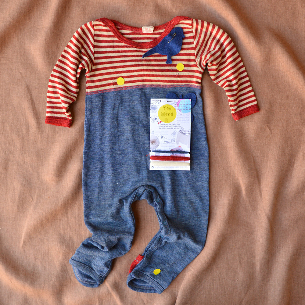 Engel Baby Overalls - Organic Merino - Blue Melange (6-12m) - You Mend It!