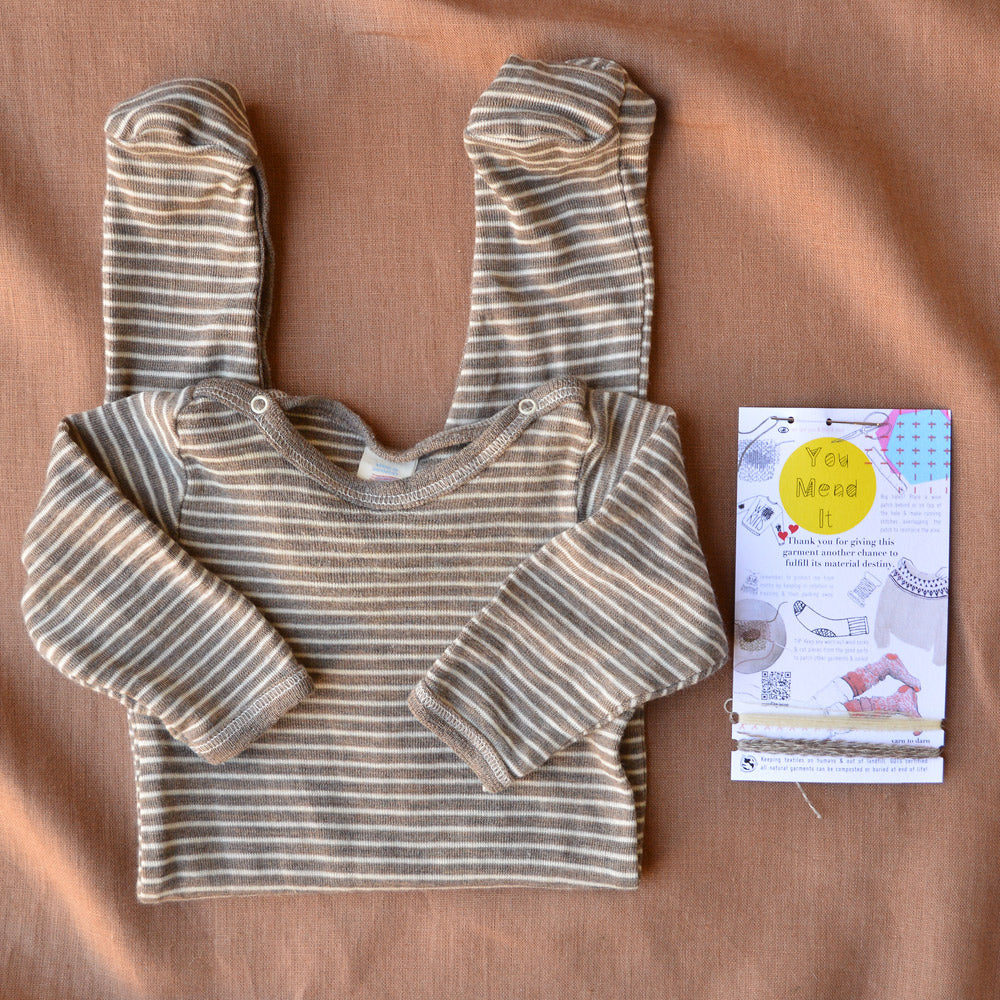 Engel Sleep Suit with Feet - Organic Merino/Silk - Walnut Stripe (3-6m) - You Mend It!