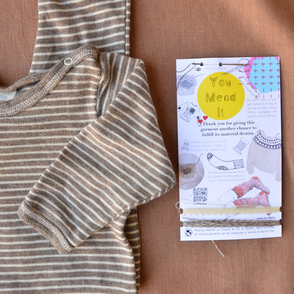 Engel Sleep Suit with Feet - Organic Merino/Silk - Walnut Stripe (3-6m) - You Mend It!