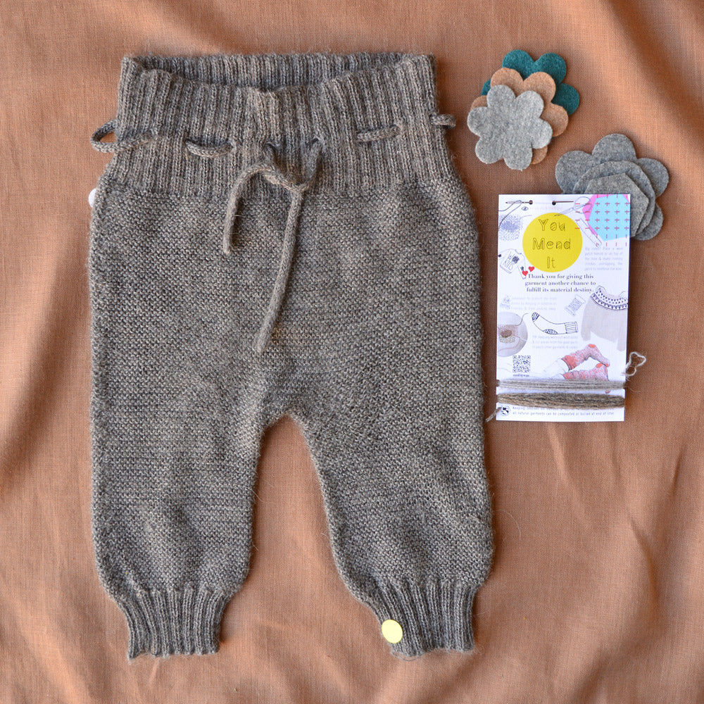 Knitted Baby Pants - Baby Alpaca - Grey (6-12m) - You Mend It!