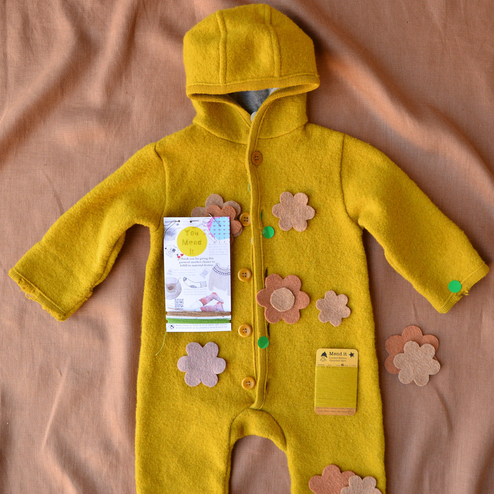 Disana Overalls with Hood - Organic Boiled Wool - Curry (6-12m) - You Mend It!