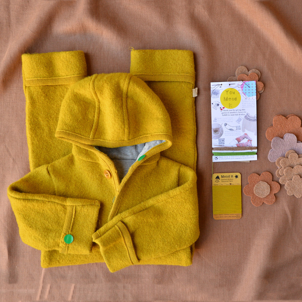 Disana Overalls with Hood - Organic Boiled Wool - Curry (6-12m) - You Mend It!
