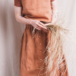 Midi Skirt - 100% Linen - Heather Check (Women's S-L)