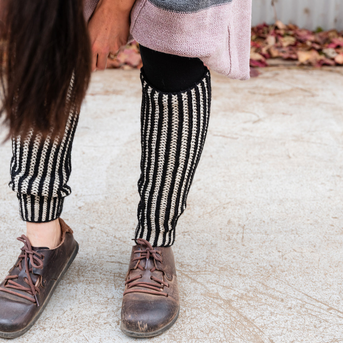 Brioche Legwarmers - 100% Chunky Highland Wool - Black/Ecru (Child-Adult)