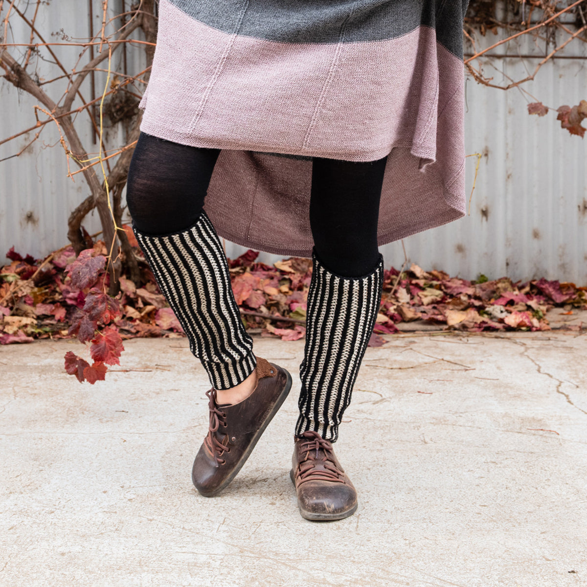Brioche Legwarmers - 100% Chunky Highland Wool - Black/Ecru (Child-Adult)