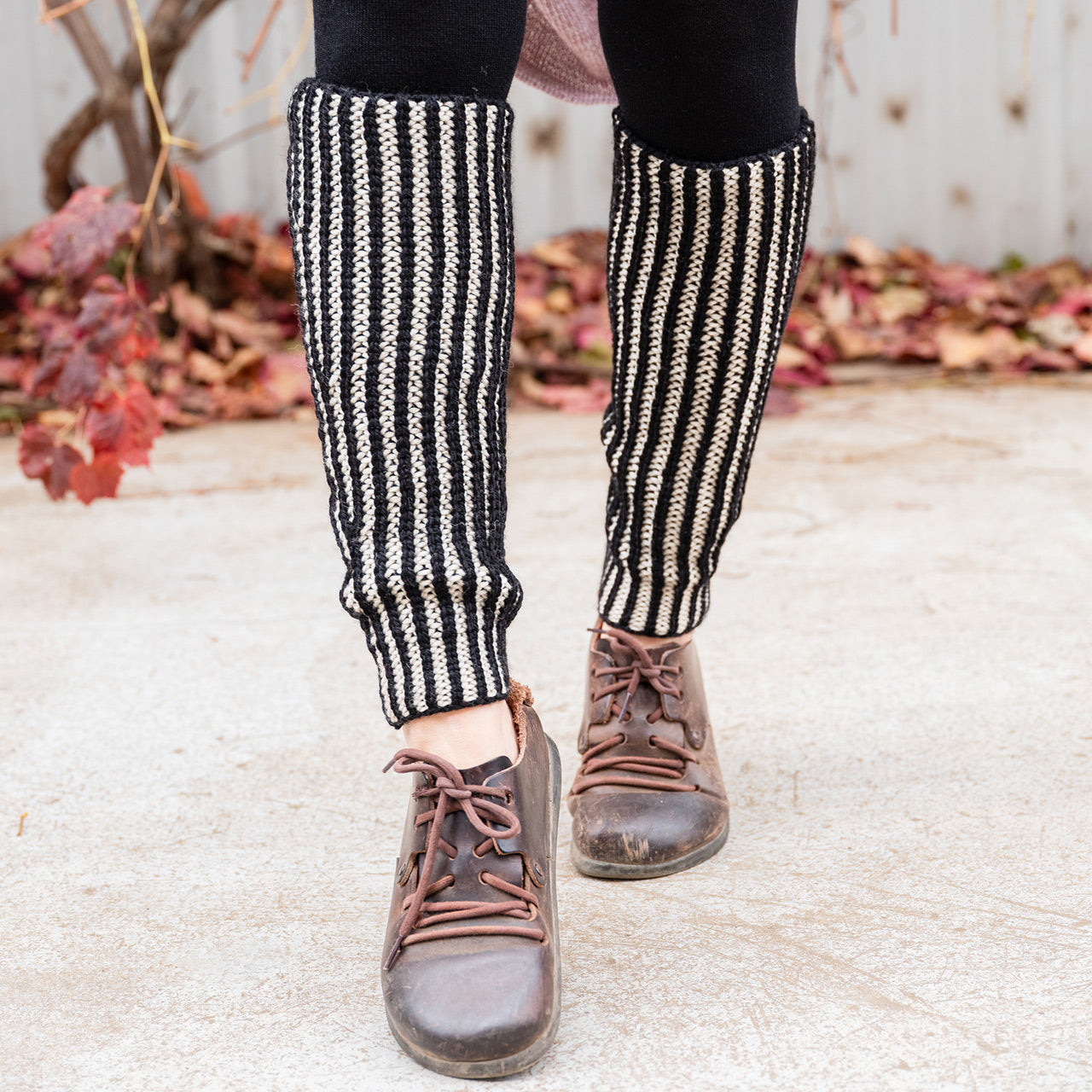 Brioche Legwarmers - 100% Chunky Highland Wool - Black/Ecru (Child-Adult)