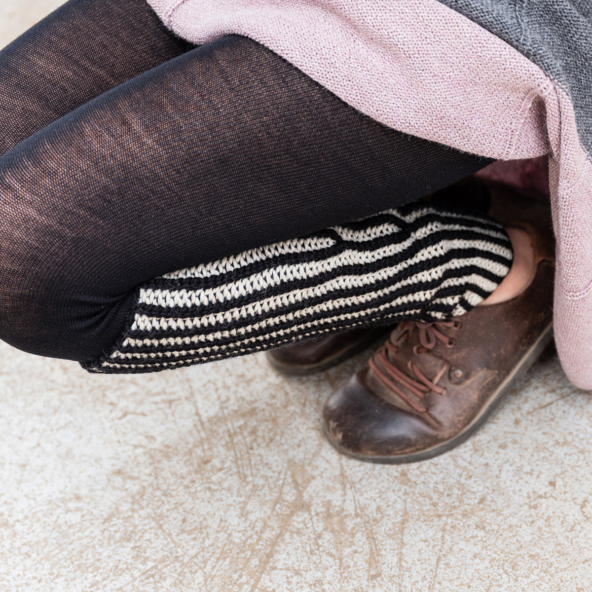 Brioche Legwarmers - 100% Chunky Highland Wool - Black/Ecru (Child-Adult)