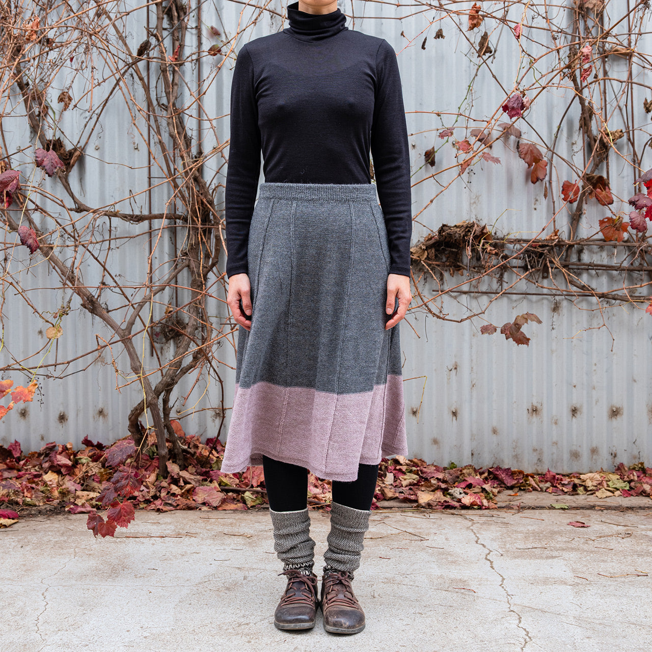 Women's Colourblock Panel Skirt - 100% Baby Alpaca - Grey/Lavender (S-L)