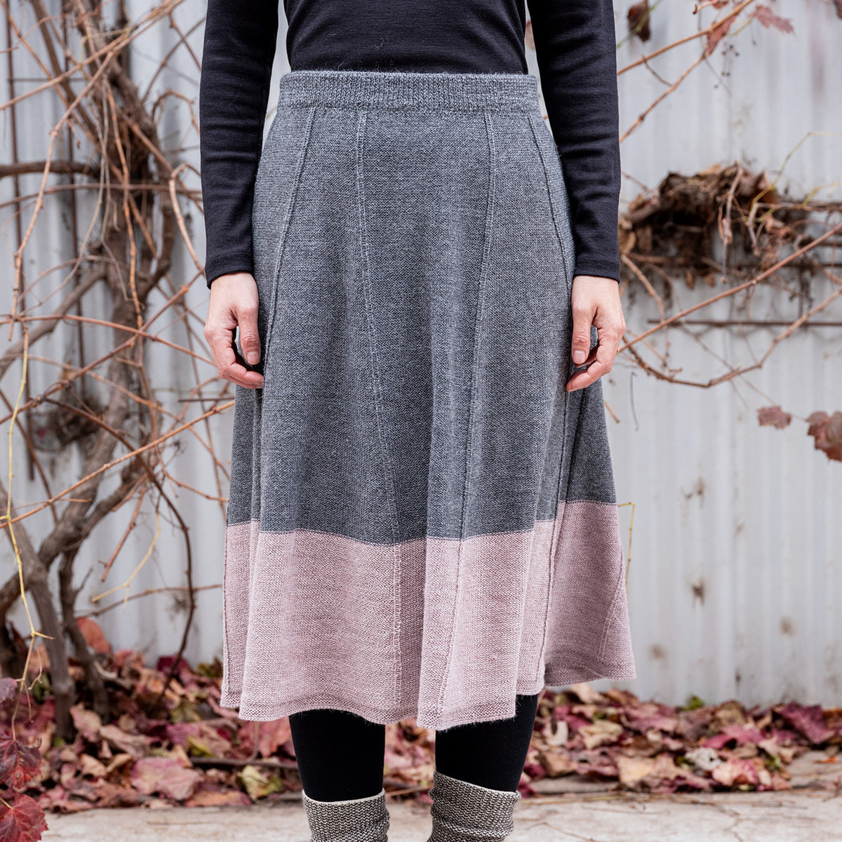 Women's Colourblock Panel Skirt - 100% Baby Alpaca - Grey/Lavender (S-L)