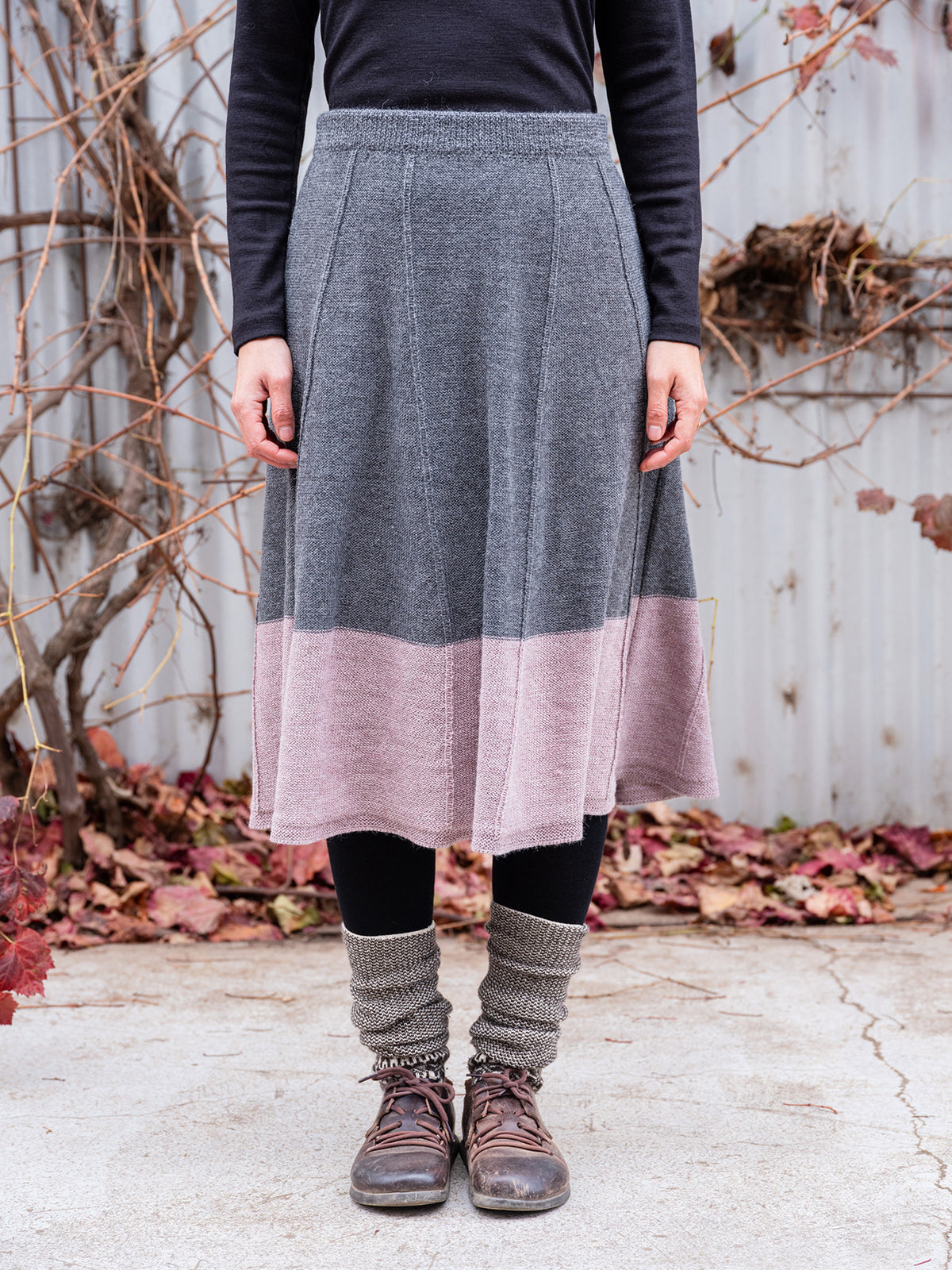 Women's Colourblock Panel Skirt - 100% Baby Alpaca - Grey/Lavender (S-L)