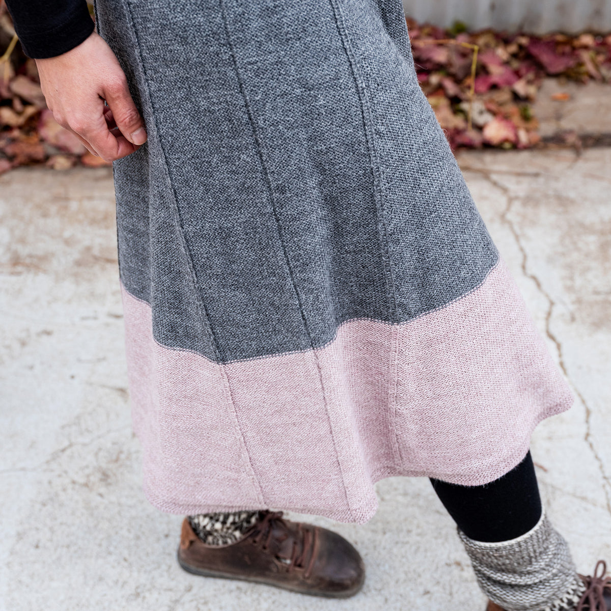 Women's Colourblock Panel Skirt - 100% Baby Alpaca - Grey/Lavender (S-L)