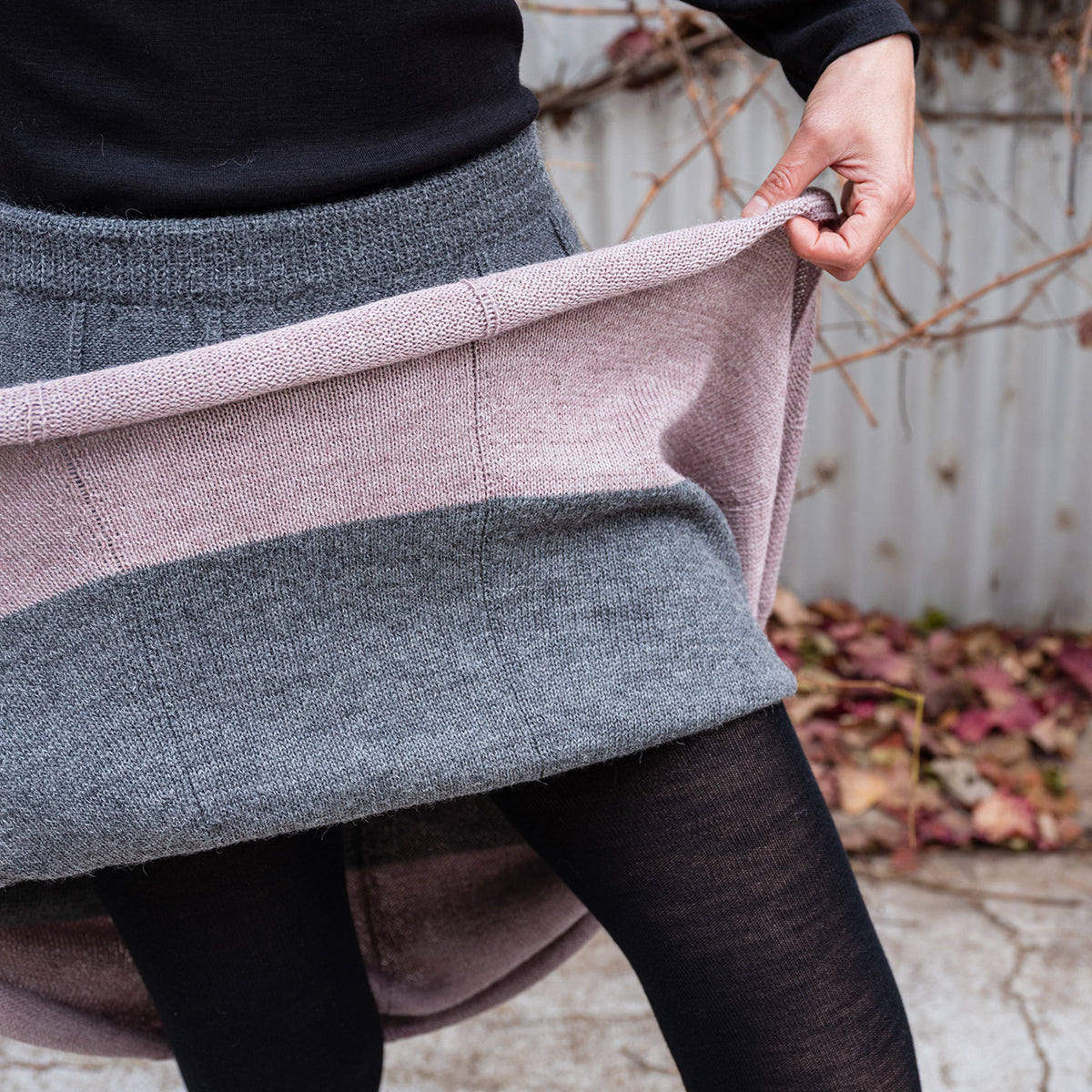 Women's Colourblock Panel Skirt - 100% Baby Alpaca - Grey/Lavender (S-L)