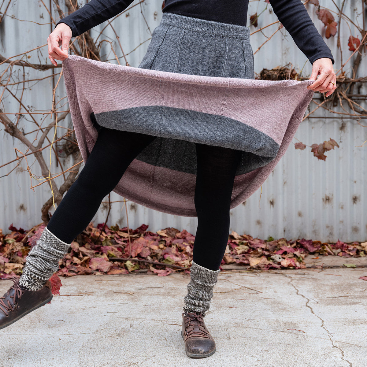 Women's Colourblock Panel Skirt - 100% Baby Alpaca - Grey/Lavender (S-L)