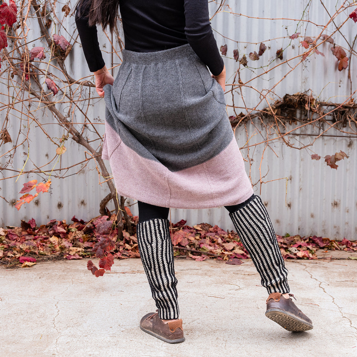 Women's Colourblock Panel Skirt - 100% Baby Alpaca - Grey/Lavender (S-L)