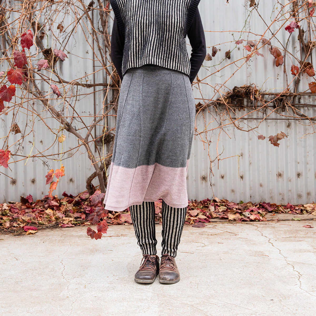 Women's Colourblock Panel Skirt - 100% Baby Alpaca - Grey/Lavender (S-L)