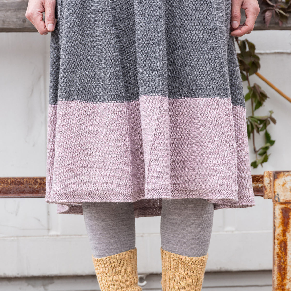 Women's Colourblock Panel Skirt - 100% Baby Alpaca - Grey/Lavender (S-L)