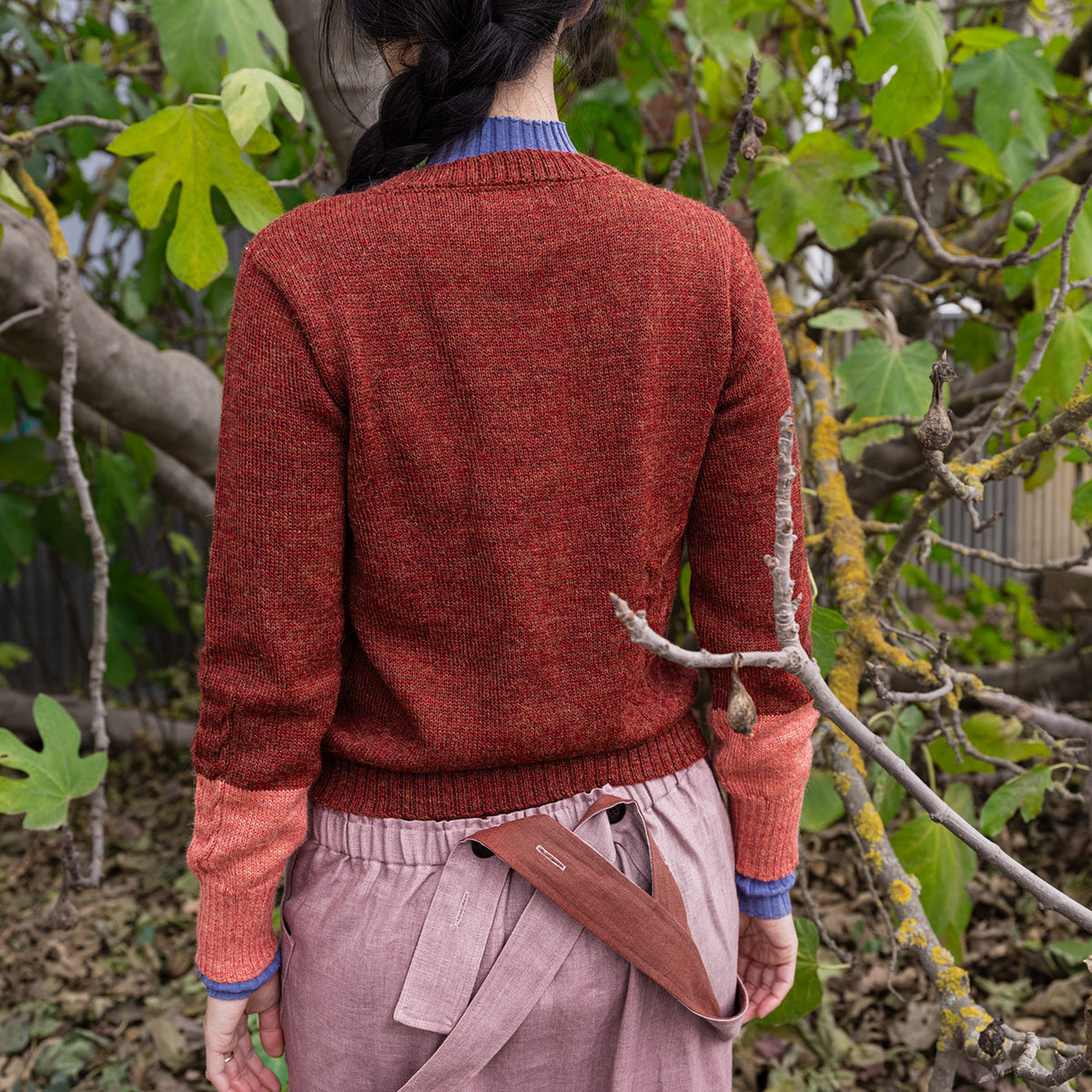 Women's Cable Colour Block Jumper - 100% Baby Alpaca - Rust Melange (S-M)