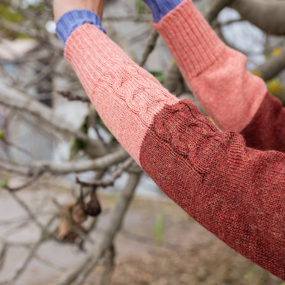 Women's Cable Colour Block Jumper - 100% Baby Alpaca - Rust Melange (S-M)