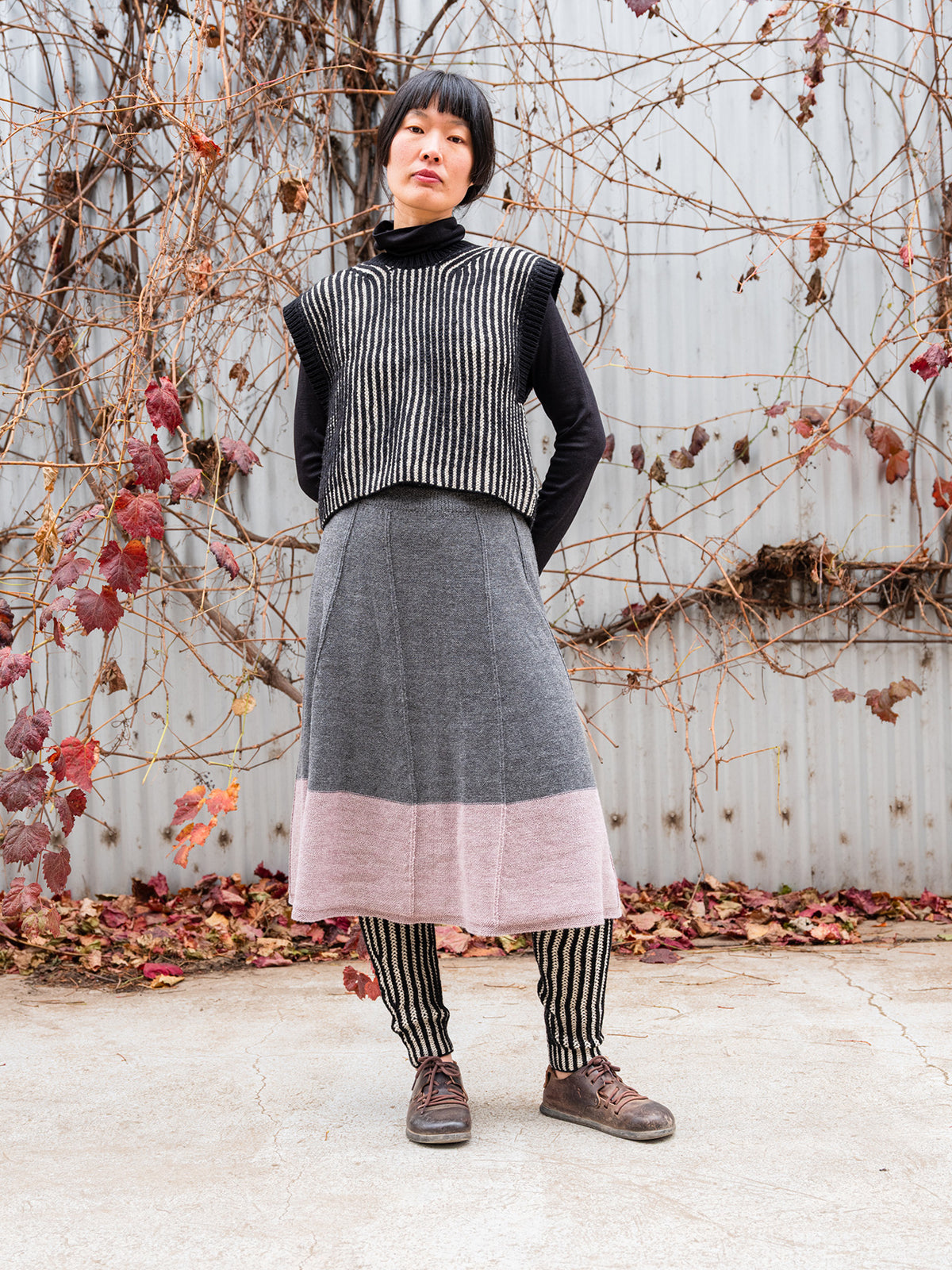 Women's Chunky Brioche Vest - 100% Highland Wool - Black/Ecru (S-L)