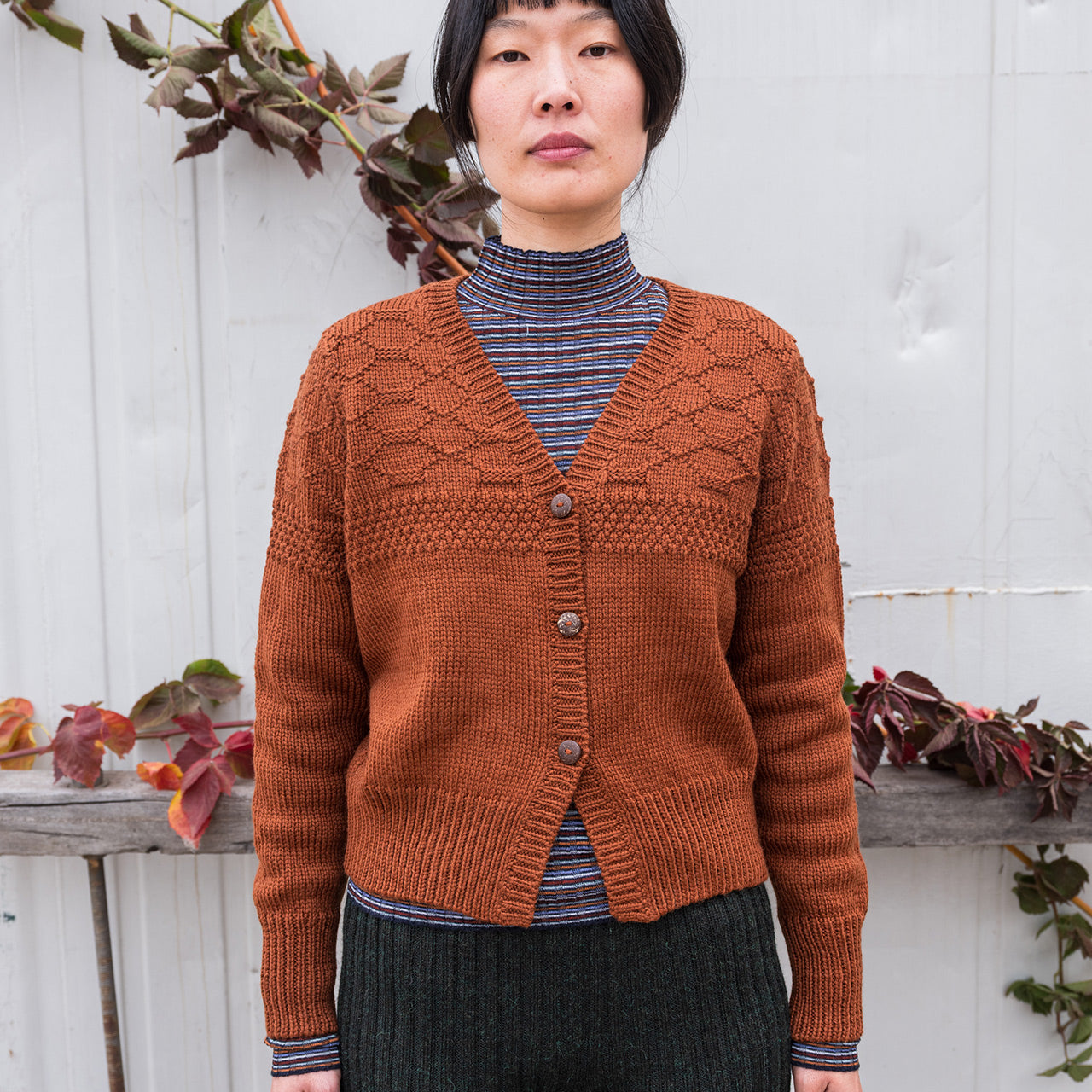 Women's Gansey Cardi - 100% Chunky Highland Wool - Gingerbread (S-L)