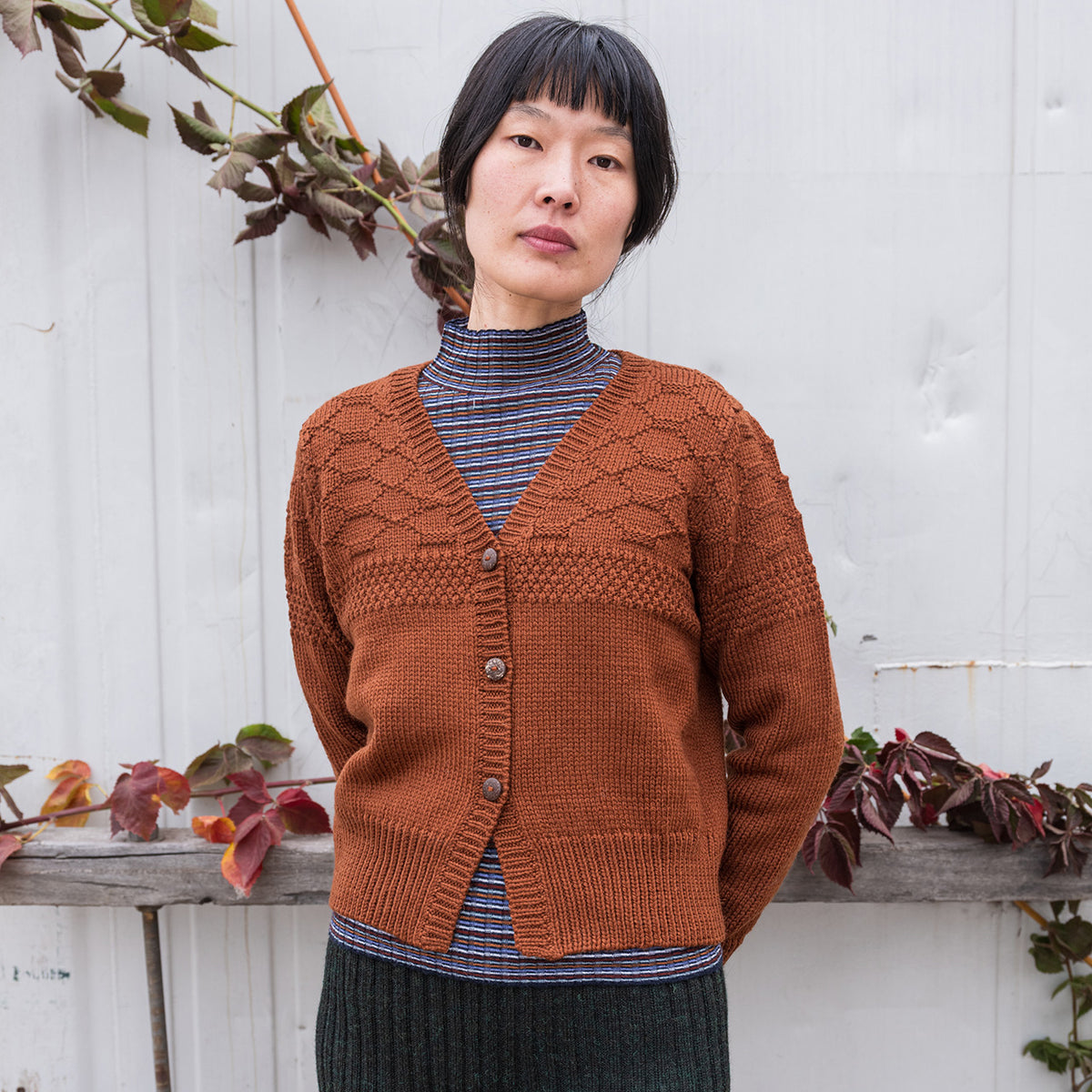 Women's Gansey Cardi - 100% Chunky Highland Wool - Gingerbread (S-L)