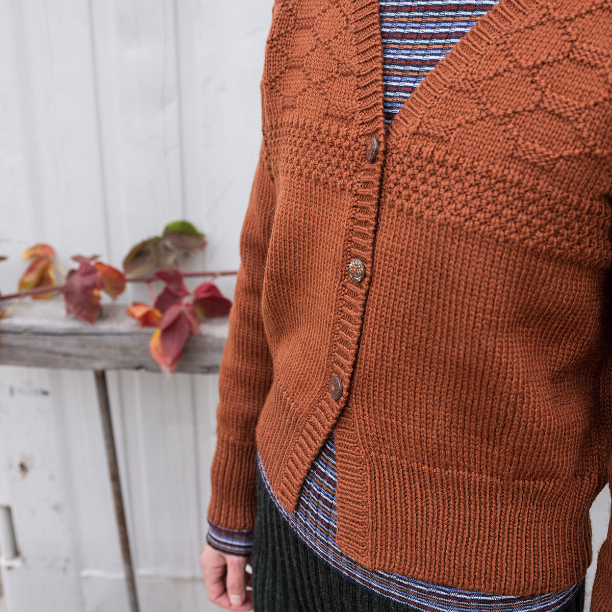 Women's Gansey Cardi - 100% Chunky Highland Wool - Gingerbread (S-L)