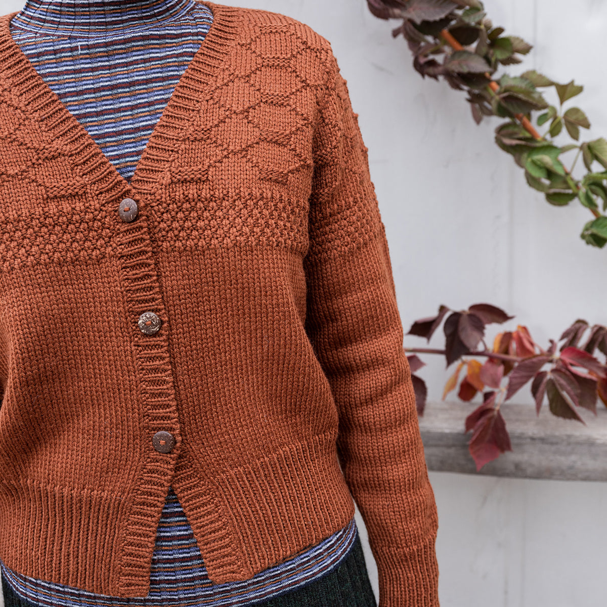 Women's Gansey Cardi - 100% Chunky Highland Wool - Gingerbread (S-L)