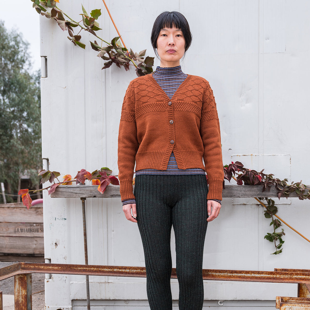 Women's Gansey Cardi - 100% Chunky Highland Wool - Gingerbread (S-L)