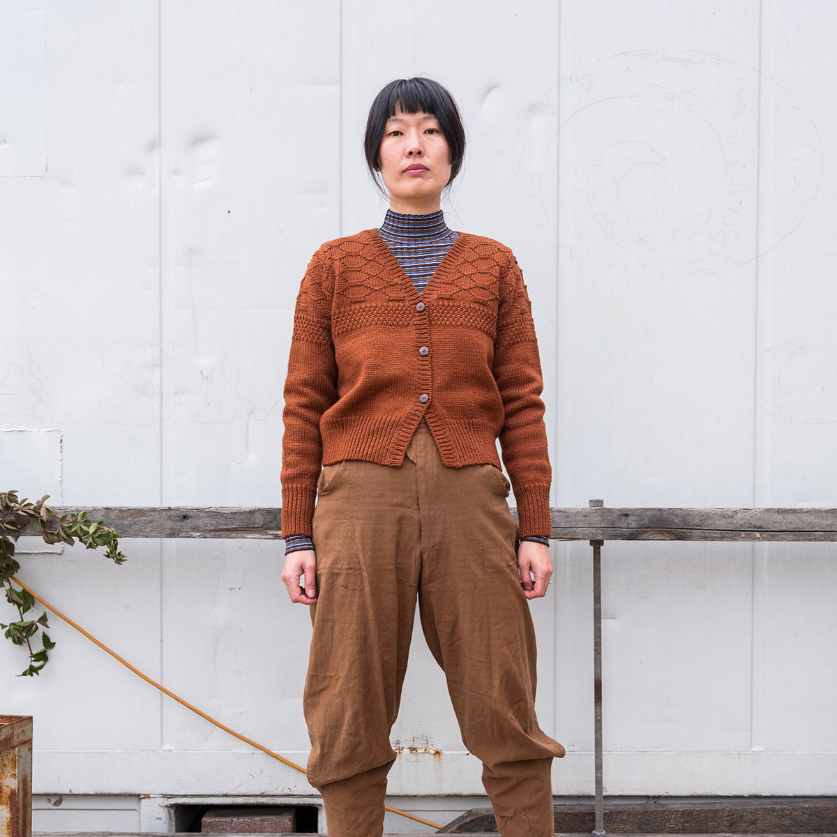 Women's Gansey Cardi - 100% Chunky Highland Wool - Gingerbread (S-L)