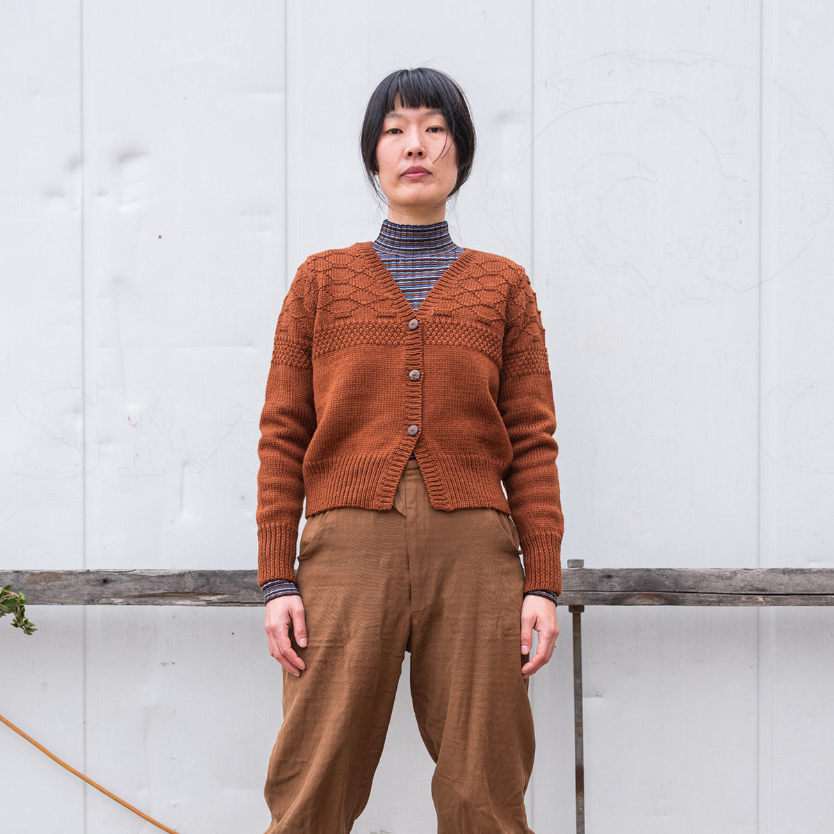 Women's Gansey Cardi - 100% Chunky Highland Wool - Gingerbread (S-L)