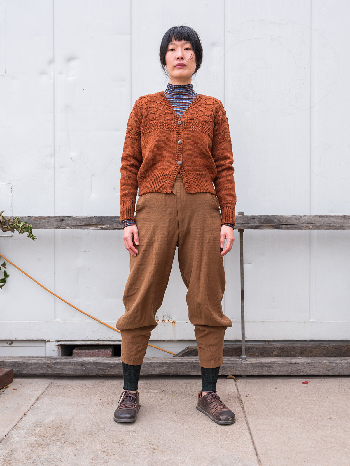 Women's Gansey Cardi - 100% Chunky Highland Wool - Gingerbread (S-L)