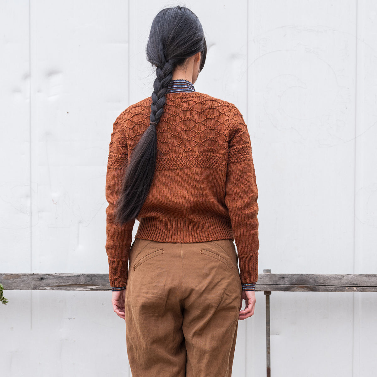 Women's Gansey Cardi - 100% Chunky Highland Wool - Gingerbread (S-L)