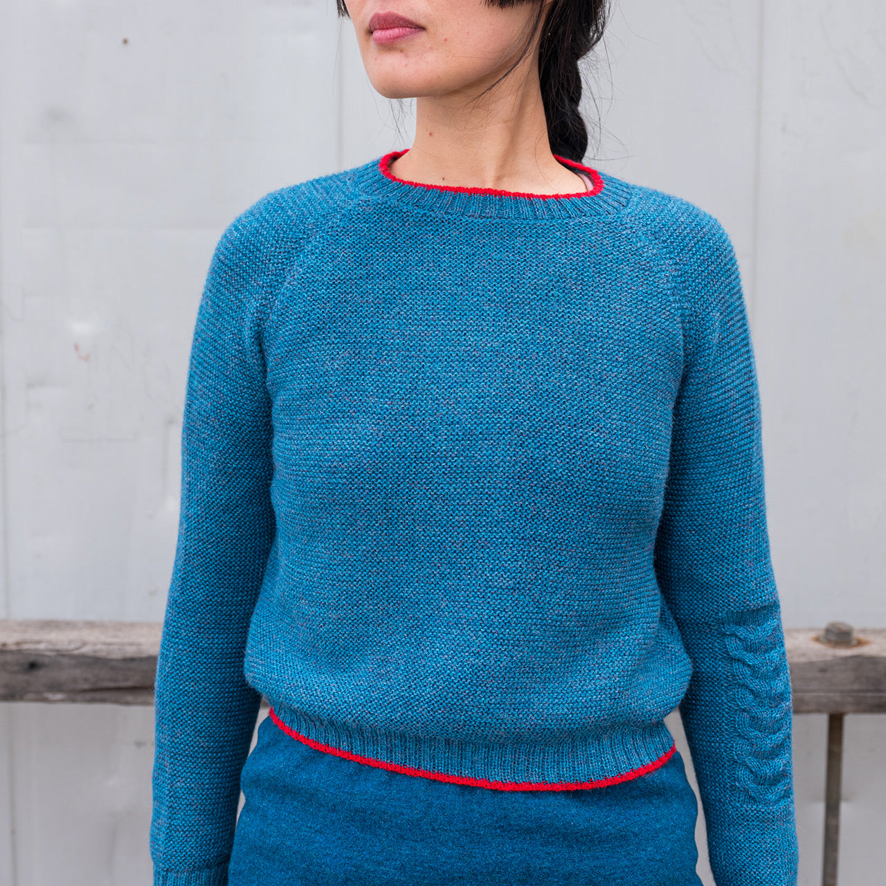 Women's Cable Crop Jumper - 100% Baby Alpaca - Light Peacock (S-L)