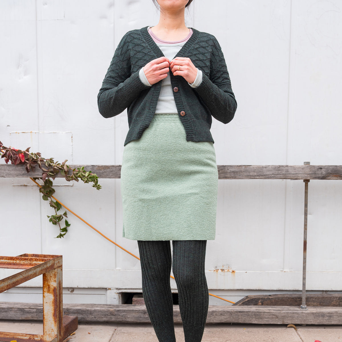 Women's Gansey Cardi - 100% Baby Alpaca - Forest Green Melange (S-L) *Returning 2026