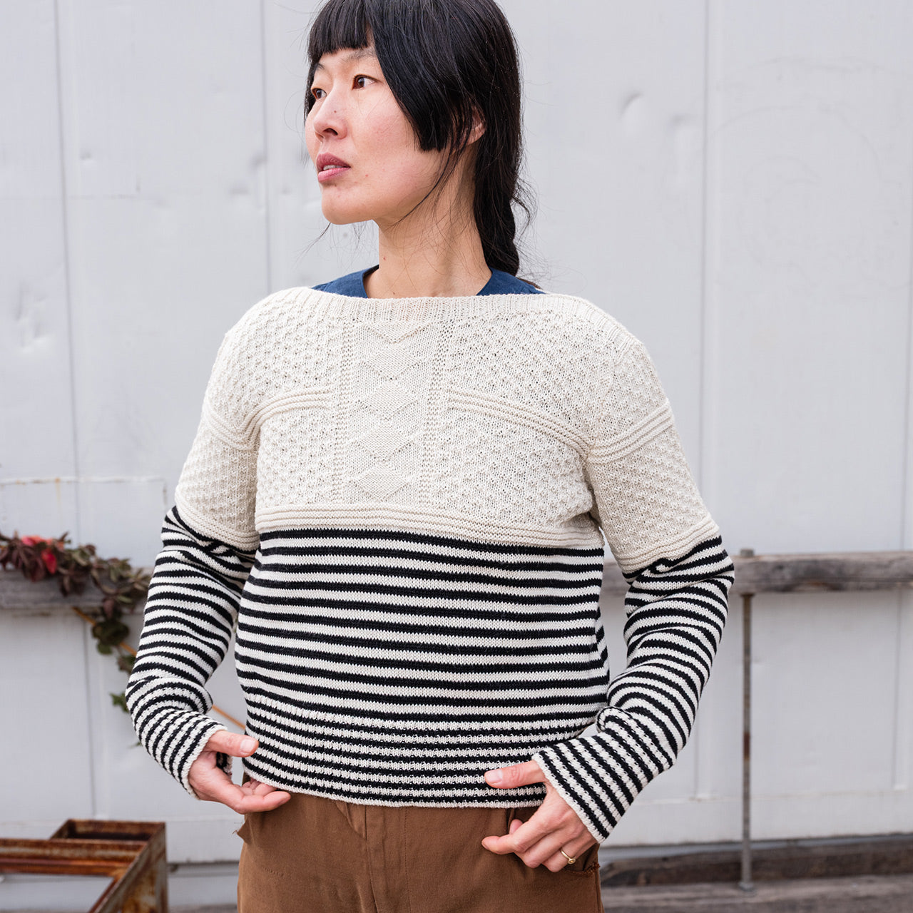 Women's Gansey Sweater - 100% Highland Wool - Stripe (S-L)