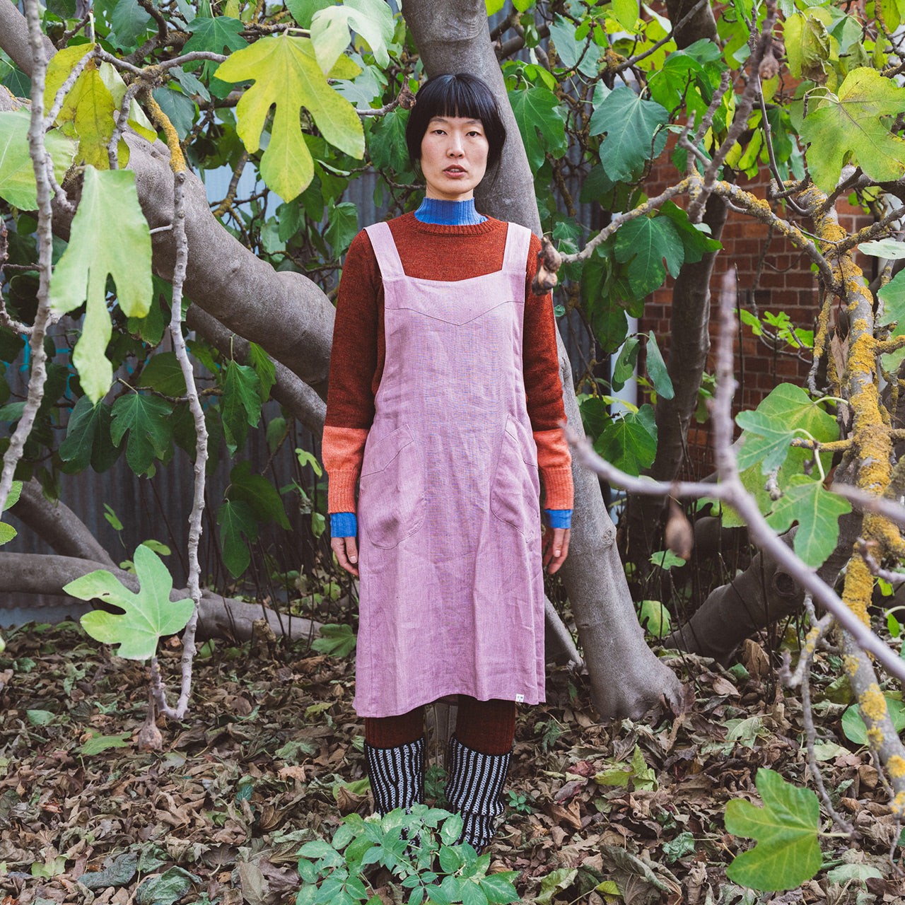 Mamiko Apron Dress - 100% Linen - Calamine Pink (Women S-XL)