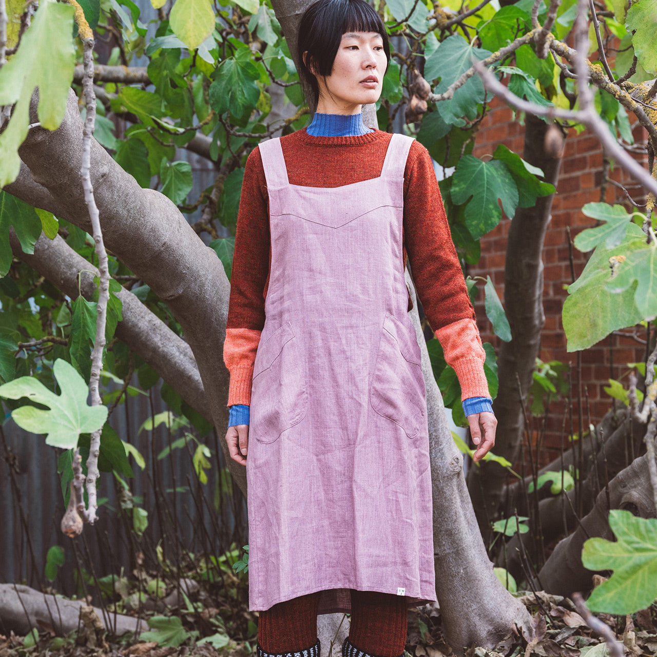 Mamiko Apron Dress - 100% Linen - Calamine Pink (Women S-XL)