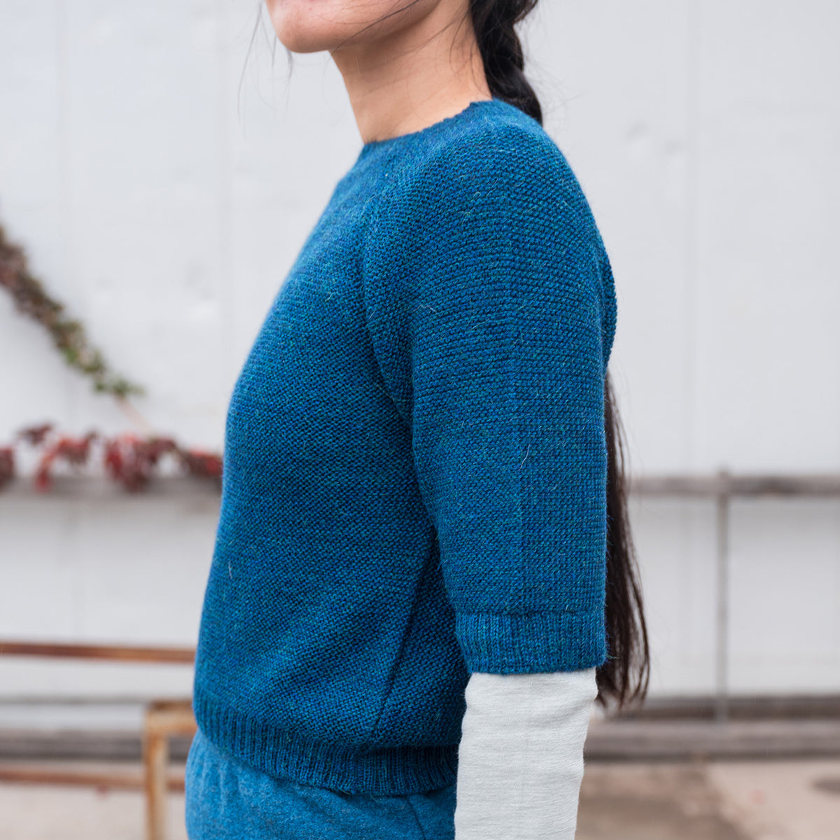 Women's Lise Half Sleeve Sweater - 100% Baby Alpaca - Peacock (S-L)