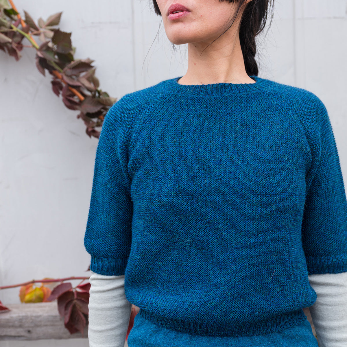 Women's Lise Half Sleeve Sweater - 100% Baby Alpaca - Peacock (S-L)