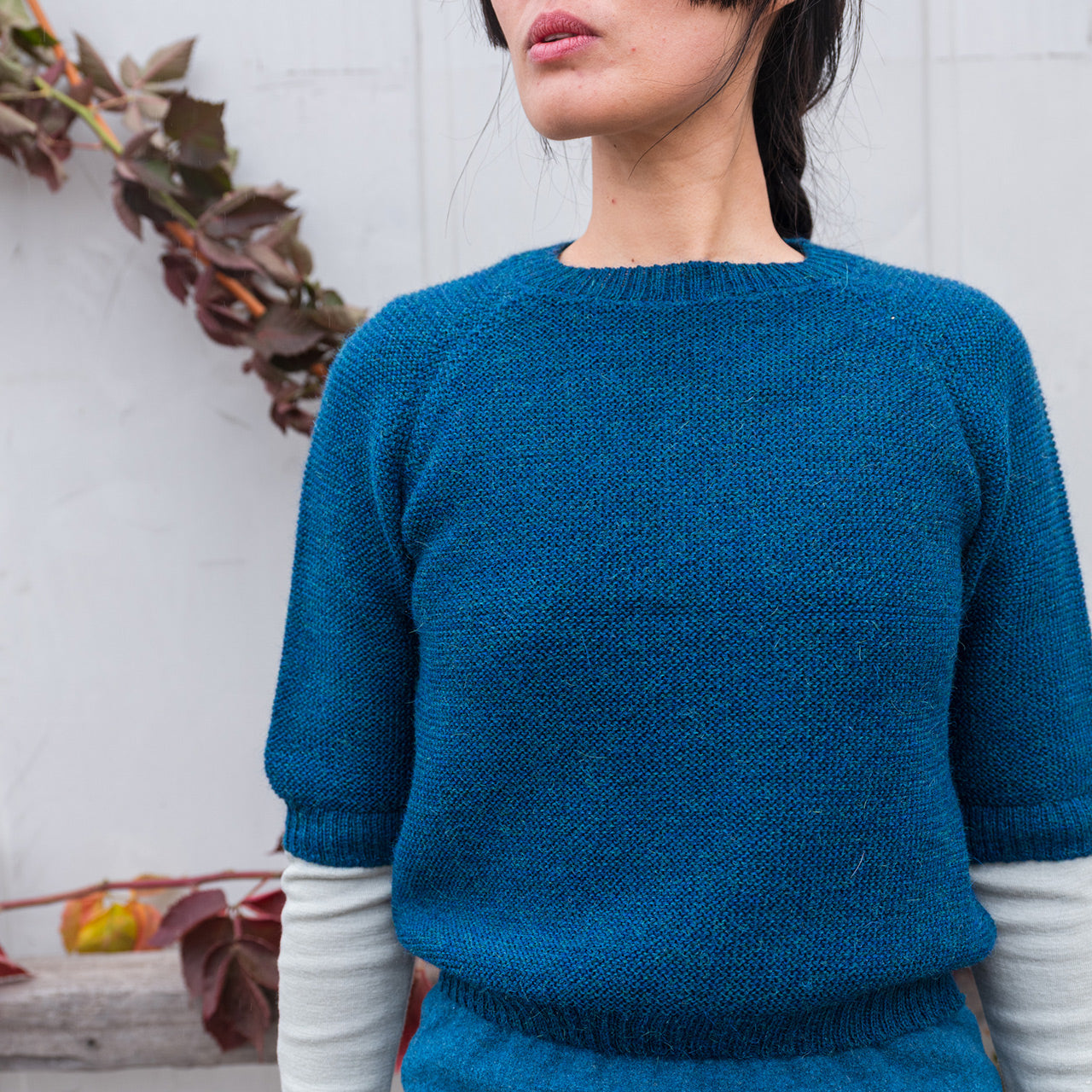 Women's Lise Half Sleeve Sweater - 100% Baby Alpaca - Peacock (S-L)