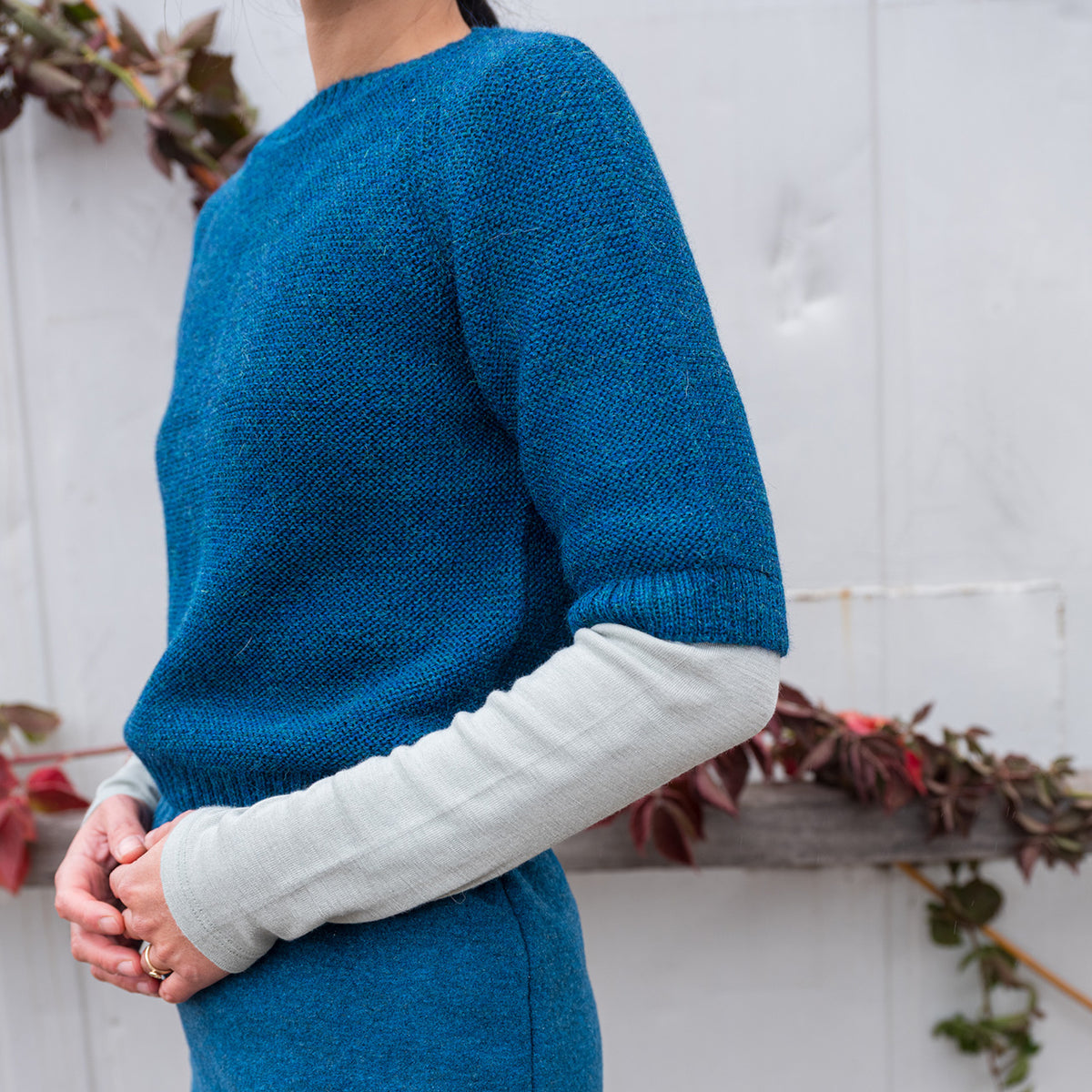 Women's Lise Half Sleeve Sweater - 100% Baby Alpaca - Peacock (S-L)