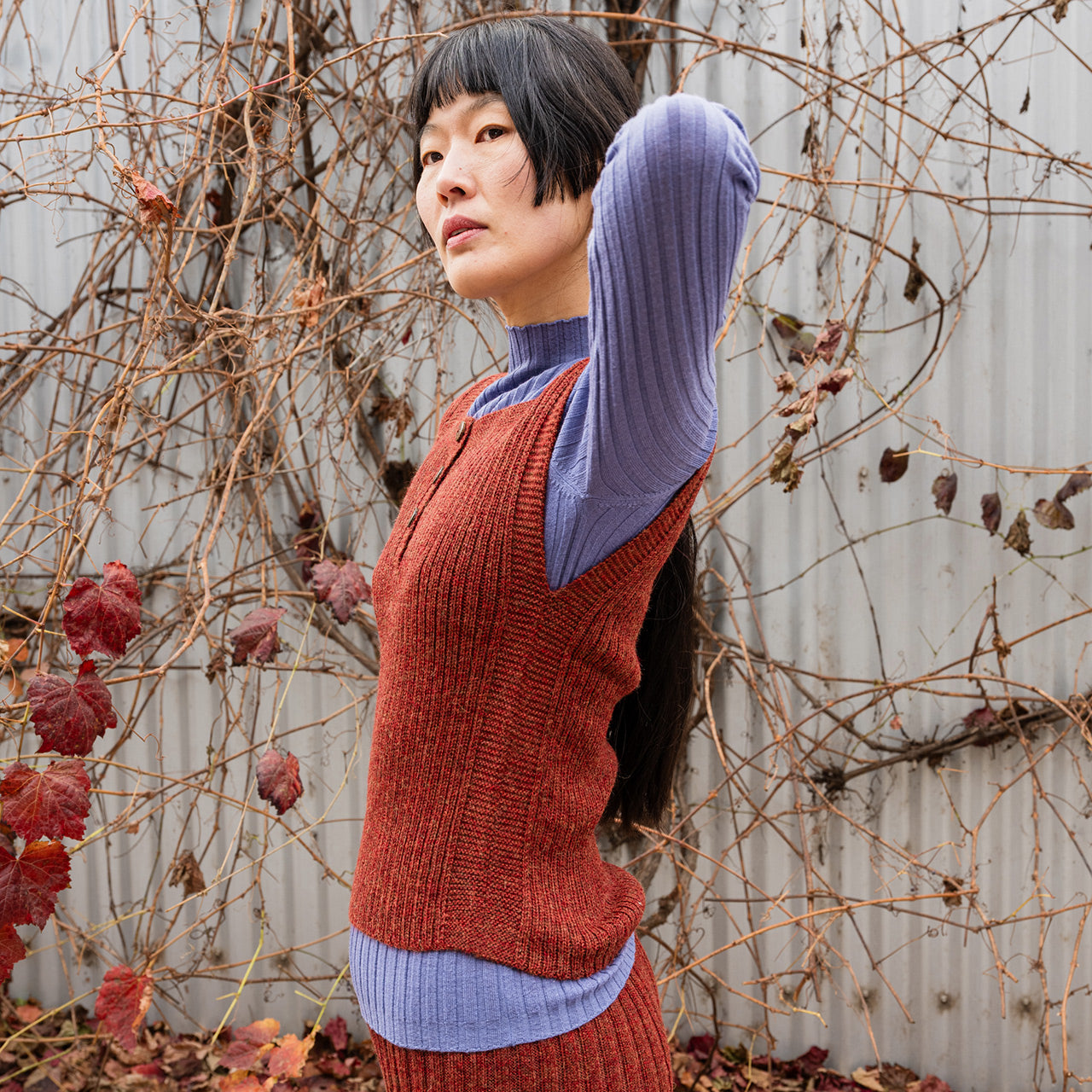 Rica Vest - 100% Baby Alpaca - Light Blue/Sheoak