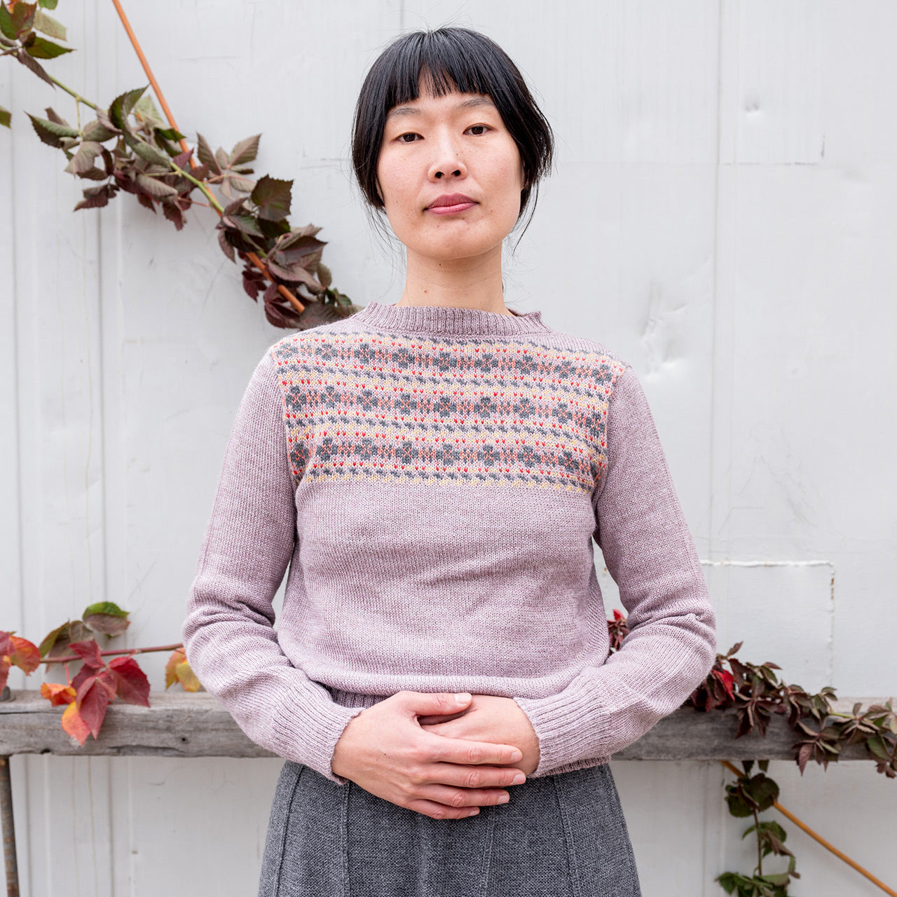 Women's Fairisle Vintage Yoke Sweater - 100% Baby Alpaca - Lavender (S-L) *Returning 2026