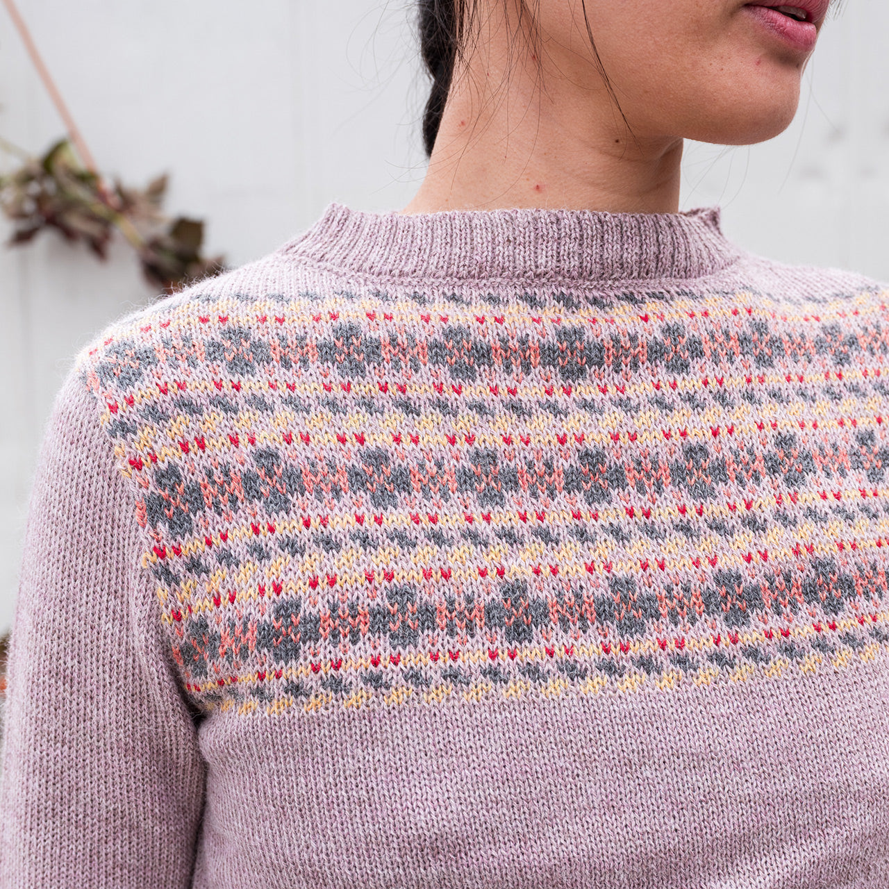 Women's Fairisle Vintage Yoke Sweater - 100% Baby Alpaca - Lavender (S-L)