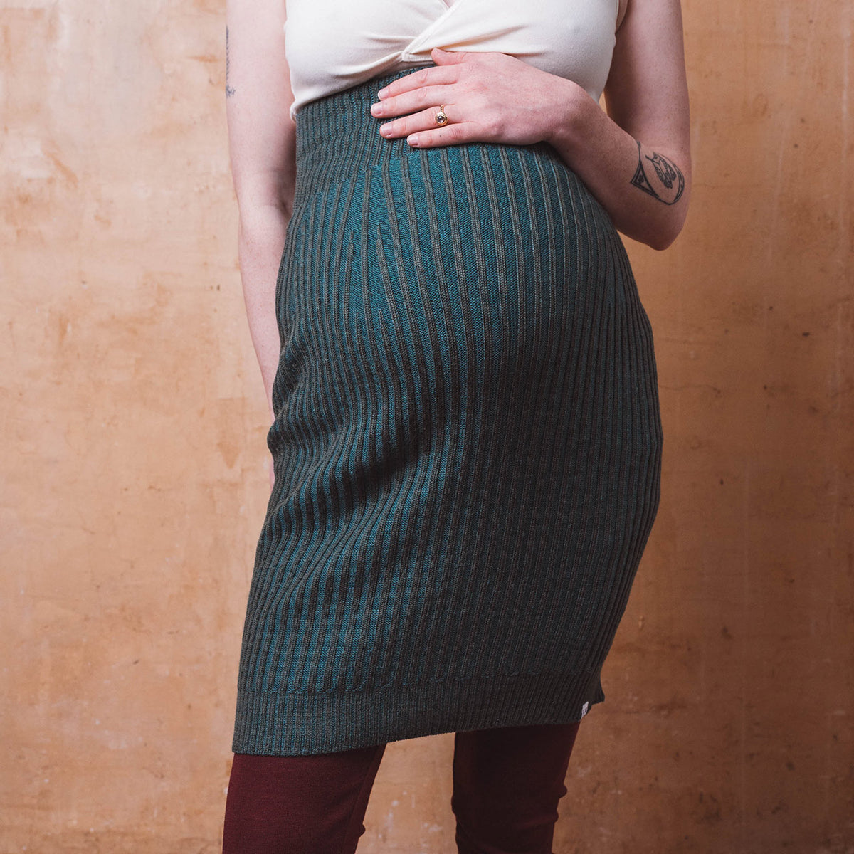 Mia Rib Knit Bellywarmer Skirt - Midi - 100% Extrafine Merino