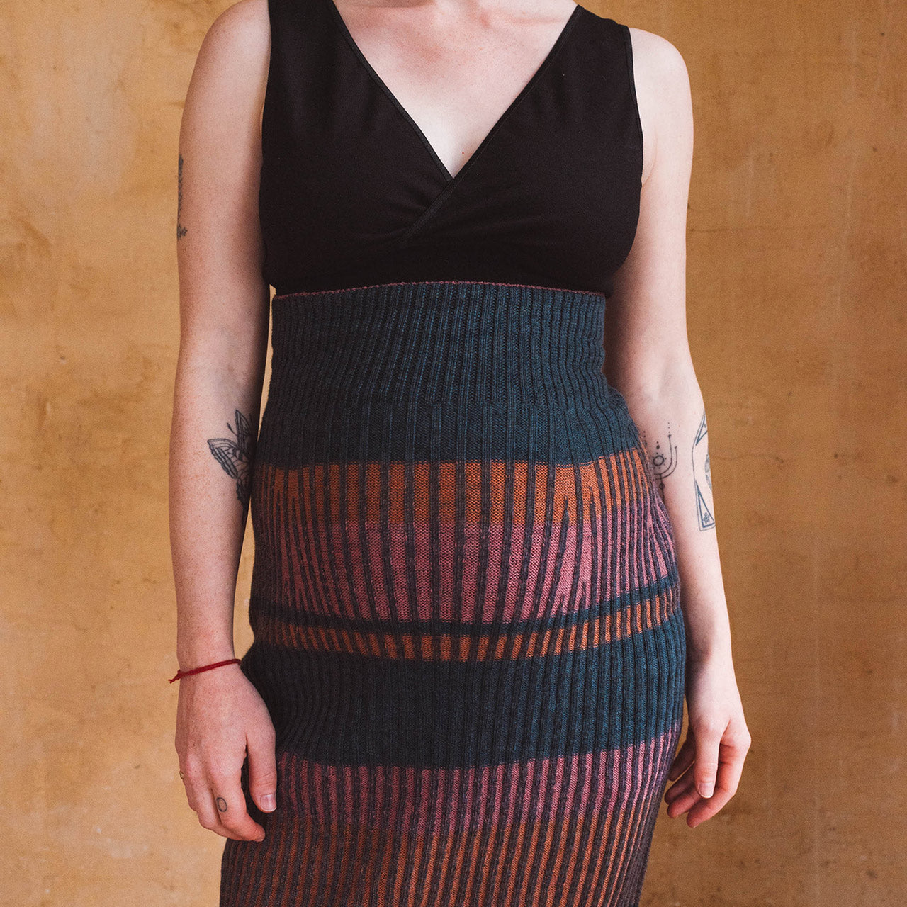 Mia Rib Knit Bellywarmer Skirt - Midi - 100% Plant Dyed Merino - Dark Indigo