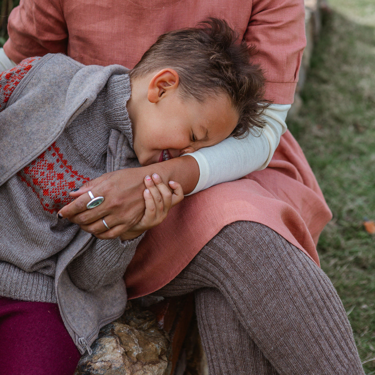 Women's High Waisted Knitted Rib Leggings - 100% Baby Alpaca - Rust Melange (S-XL)