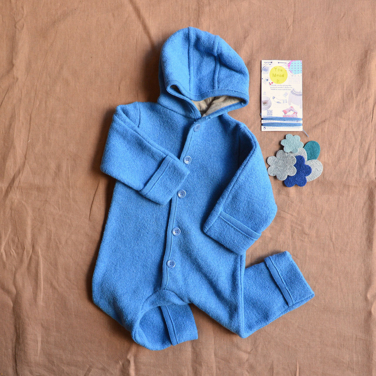 Boiled Wool Overalls with Hood-Blue (4-9m)*PRE-LOVED/YOU MEND IT!