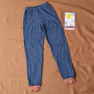 Child's Tracksuit Pants 100% Merino - Blue Melange (7-8y) *PRE-LOVED/YOU MEND IT!